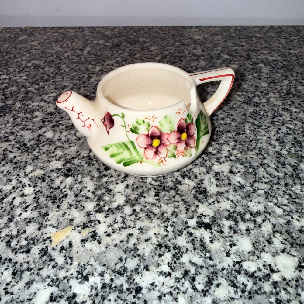 Unbranded Vintage Teapot Spoon Rest‎ Trinket Dish Small Cream Floral Ceramic